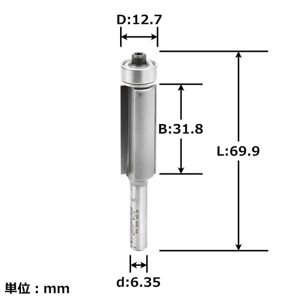 Amana Tool 47117 フラッシュトリムビット 刃径1/2"(12.7mm) 刃長1-1/4"(31.8mm) 1/4"(6.35mm)軸