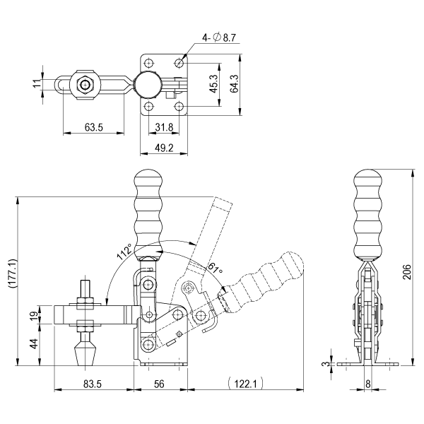 下方圧え・縦ハンドル型トグルクランプ GH-12265